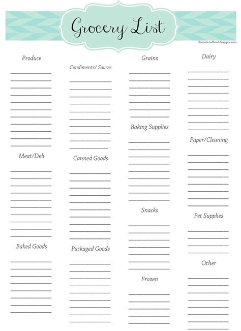 Menu And Grocery List Template