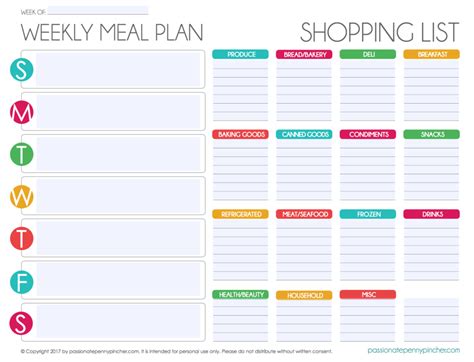 Menu And Shopping List Template