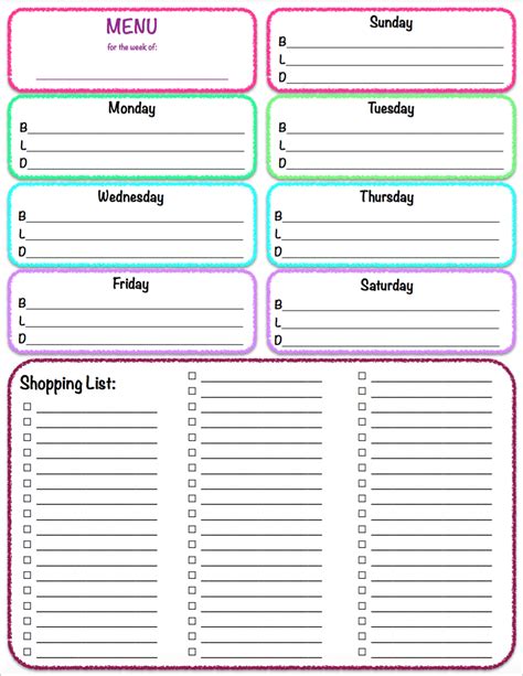 Menu Planner And Grocery List Template