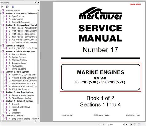 Mercruiser 17 Gm V 8 305 Cid 5 0l 350 Cid 5 7l Marine Engines Service Manual Download