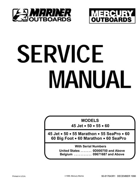 Mercury Mariner 2 Stroke Outboard 45 Jet 50 55 60 Factory Service Manual