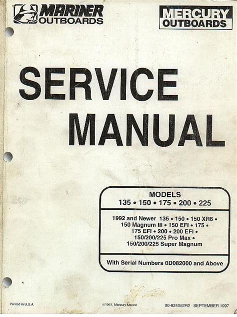 Mercury Mariner Outboard 135 150 175 200 Service Repair Manual Download