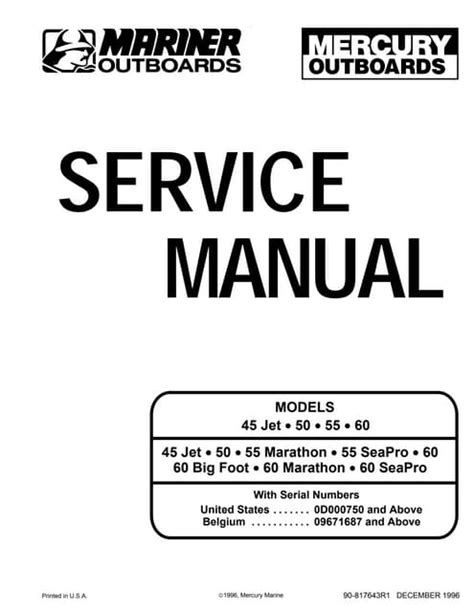 Mercury Mariner Outboard 45 Jet Service Repair Manual Download 1996 Onwards