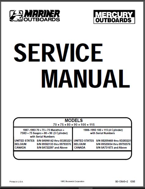 Mercury Mariner Outboard 70 75 80 90 100 115 Hp Service Repair Workshop Manual Download