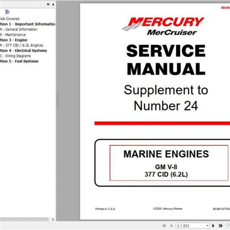 Mercury Mercruiser Marine Engines 24 Gm V8 305 Cid 350 Cid 377 Cid Service Repair Manual Download 1998 2001