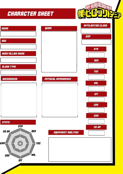 Mha Character Sheet Template