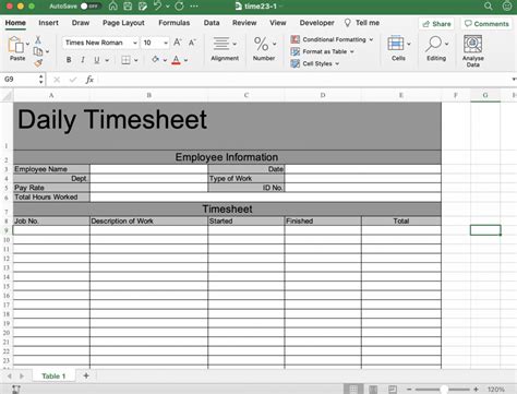 Microsoft Excel Timesheet Template