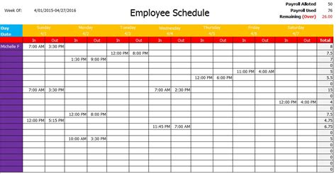 Microsoft Excel Work Schedule Template