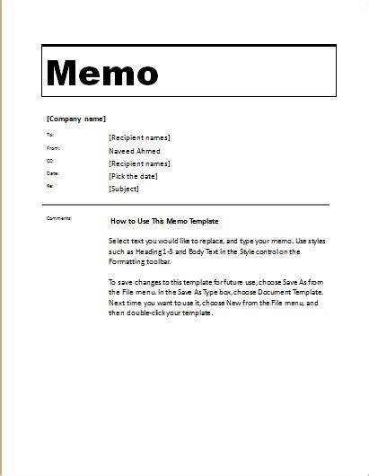Microsoft Word Memorandum Template