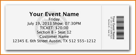 Microsoft Word Ticket Template