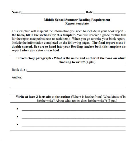 Middle School Book Report Template