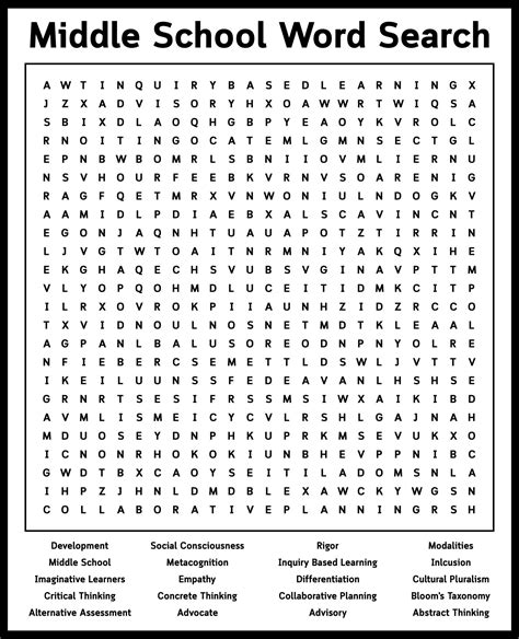 Middle School Word Search Printable Free