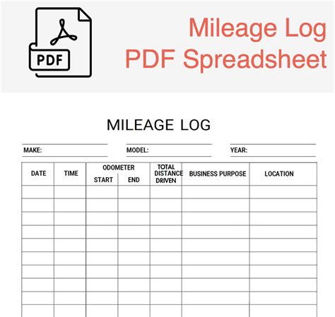 Mileage Chart Printable