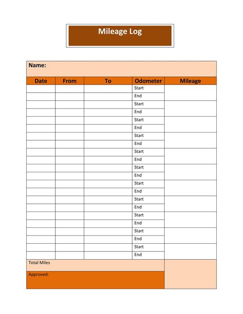 Mileage Log Book Template