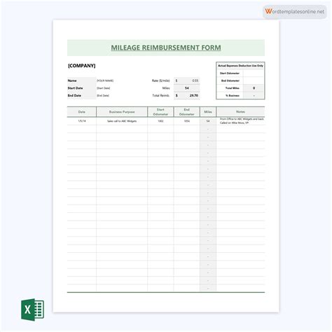 Mileage Reimbursement Template