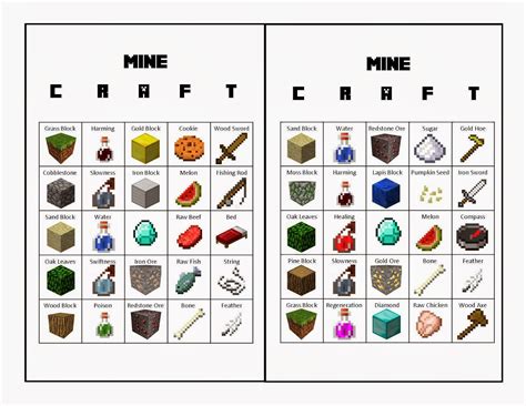 Minecraft Items Printable