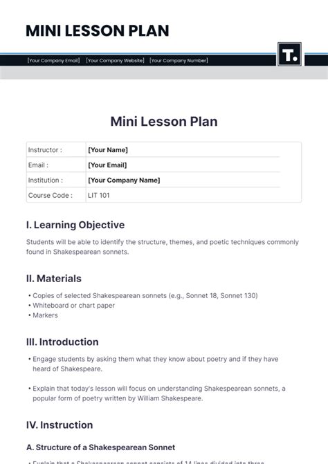 Mini Lesson Plan Template