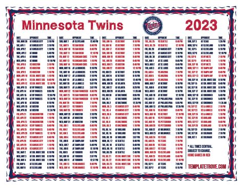 Minnesota Twins Schedule Printable