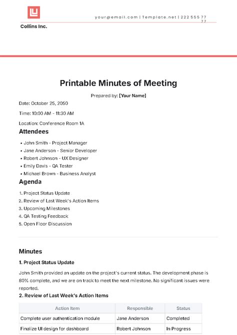 Minutes For Meeting Template
