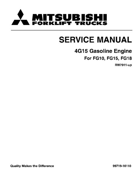 Mitsubishi 4g15 Gasoline Engine Fg10 Fg15 Fg18 Forklift Trucks Workshop Service Repair Manual Download