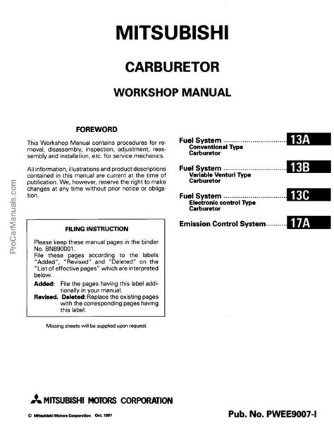 Mitsubishi Carburetor Service Manual