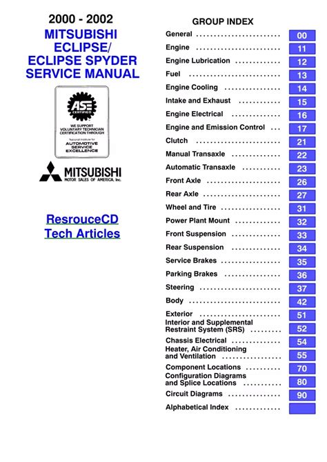 Mitsubishi Eclipse Eclipse Spyder Service Manual 2000 2002