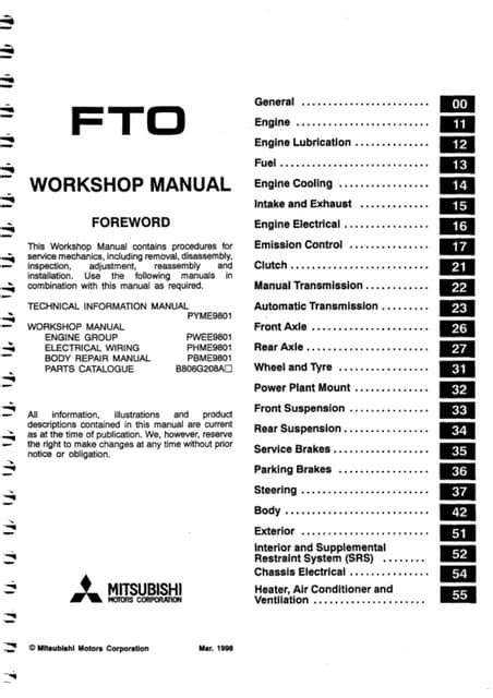 Mitsubishi Fto 1998 Repair Service Manual Pdf