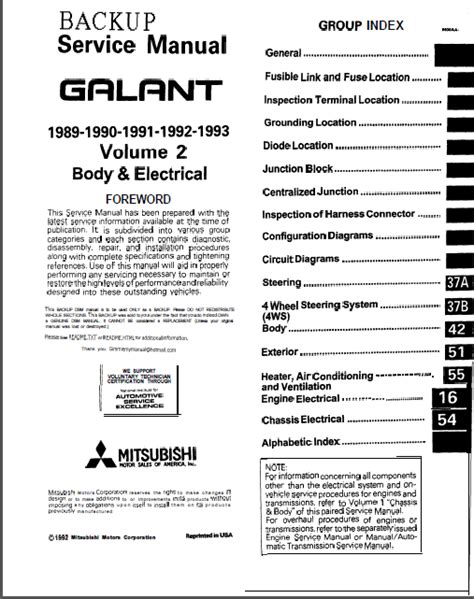 Mitsubishi Galant Eterna 1989 1993 Repair Service Manual Pdf