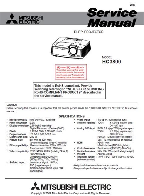 Mitsubishi Hc3800 Projector Service Manual
