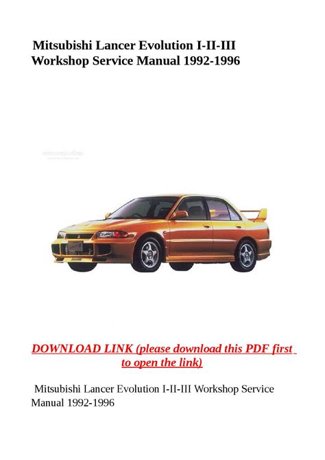 Mitsubishi Lancer Evolution I Ii Iii Workshop Service Manual 1992 1996