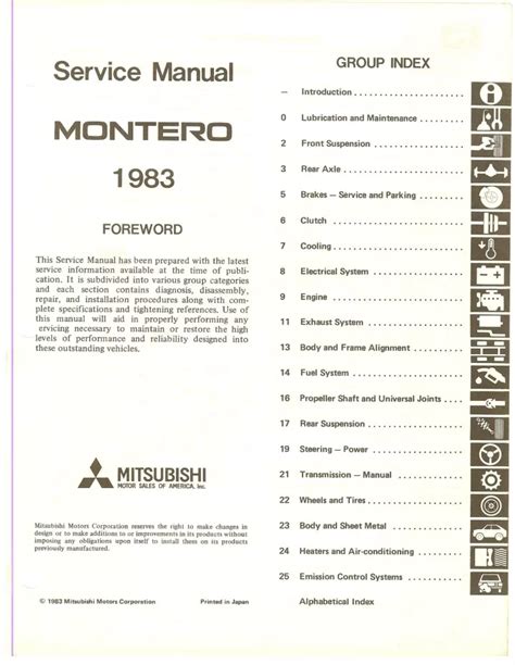 Mitsubishi Montero 1983 Service Repair Manual Download