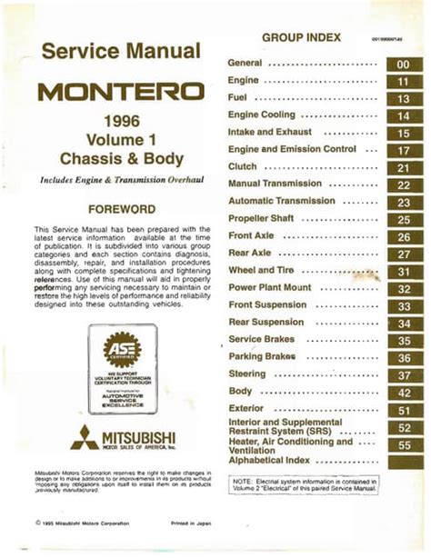 Mitsubishi Montero 1994 Repair Service Manual