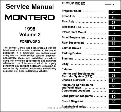 Mitsubishi Montero 1998 Workshop Service Manual Repair