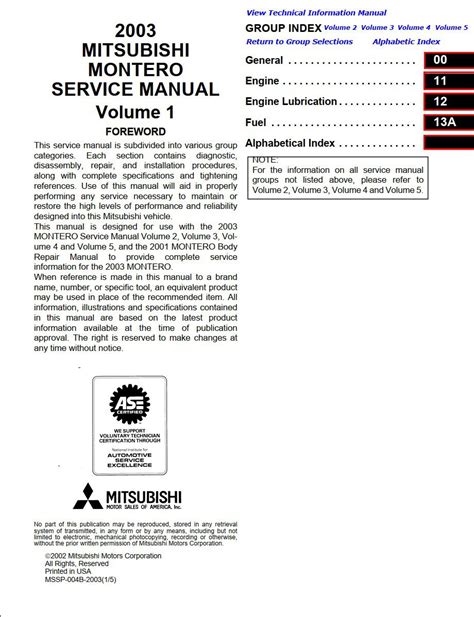 Mitsubishi Montero 2003 Full Service Repair Manual