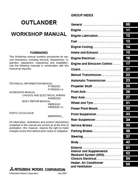 Mitsubishi Outlander 2003 2006 Service And Repair Manual