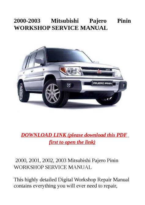 Mitsubishi Pajero 2000 2002 Workshop Service Manual Repair