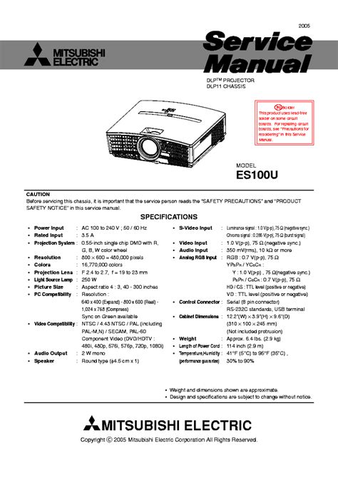 Mitsubishi Projector Service Manual