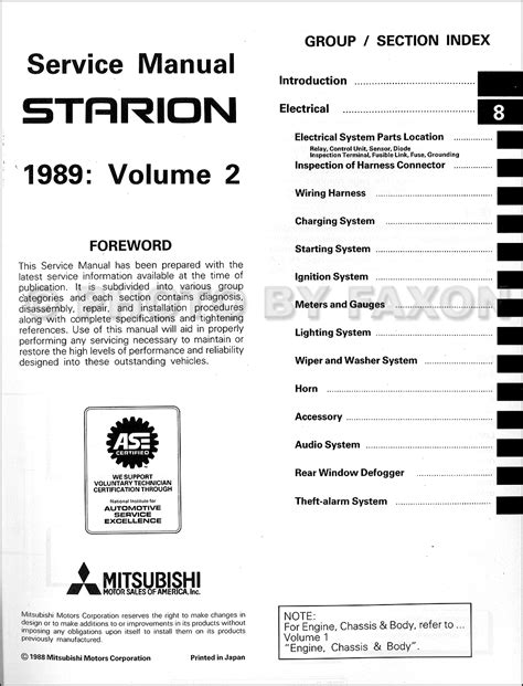 Mitsubishi Starion Workshop Manual 1987 1988 1989 1990