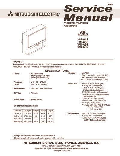 Mitsubishi V20b Models Ws A48 Vs A50 Ws A55 Service Manual