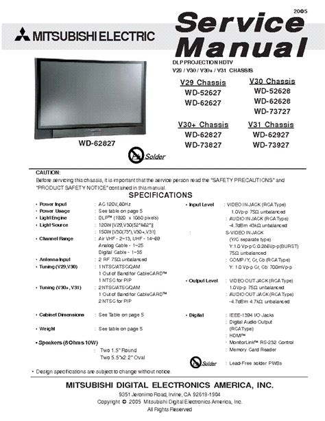 Mitsubishi Wd 52627 Wd 62627 Service Manual Schematics