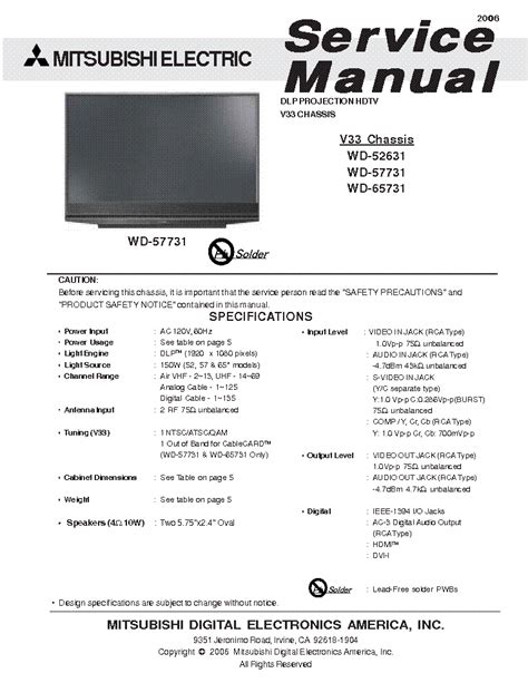 Mitsubishi Wd 57731 Wd 65731 Wd 52631 Service Manual