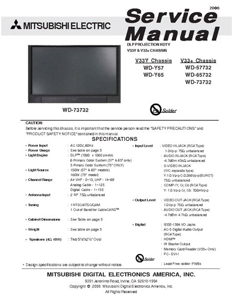 Mitsubishi Wd 57732 Wd 65732 Wd 73732 Service Manual