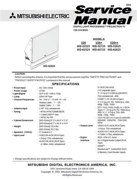 Mitsubishi Wd 62825 Tv Service Manual Download