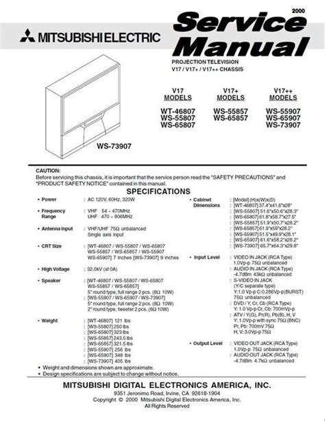 Mitsubishi Ws 55907 Ws 65907 V17 Models Service Manual