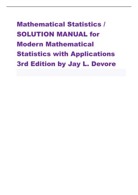 Modern Mathematical Statistics With Applications Solution Manual