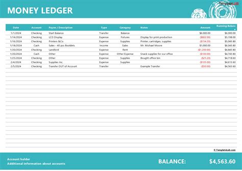 Money Ledger Template