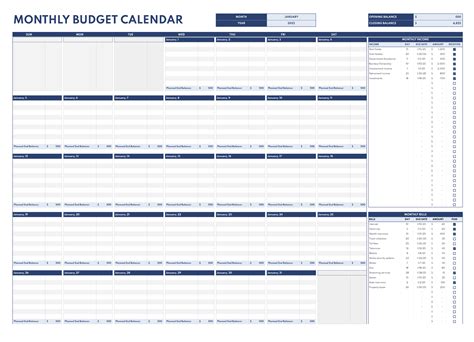 Monthly Budget Calendar Template