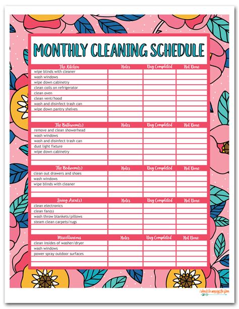 Monthly Cleaning Schedule Template