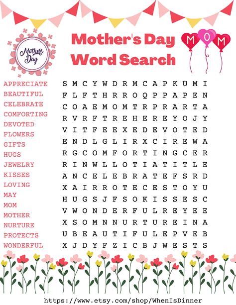 Mothers Day Word Search Free Printable