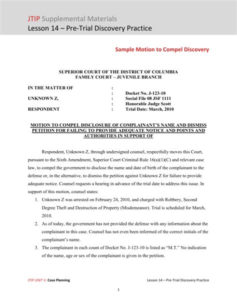 Motion To Compel Discovery Template